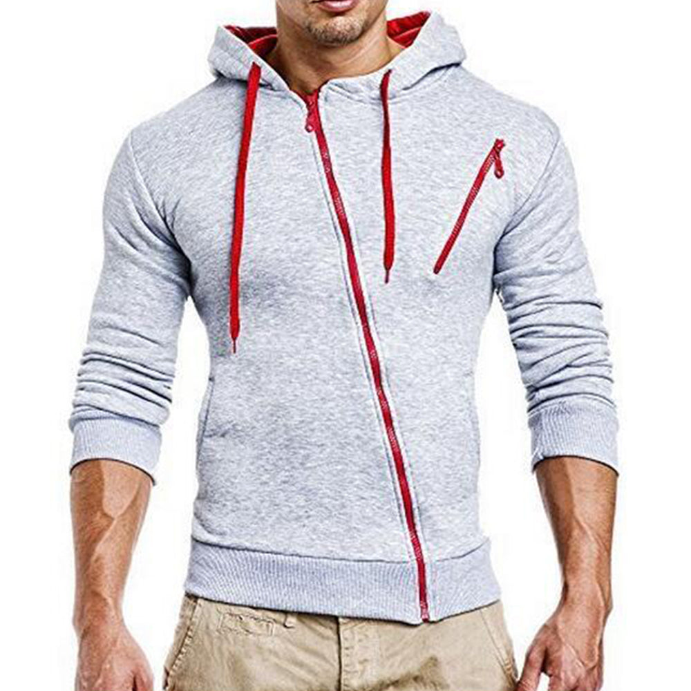 Macymars™ Mens Sport Diagonal Zipper Hooded Pullover Sweatshirt