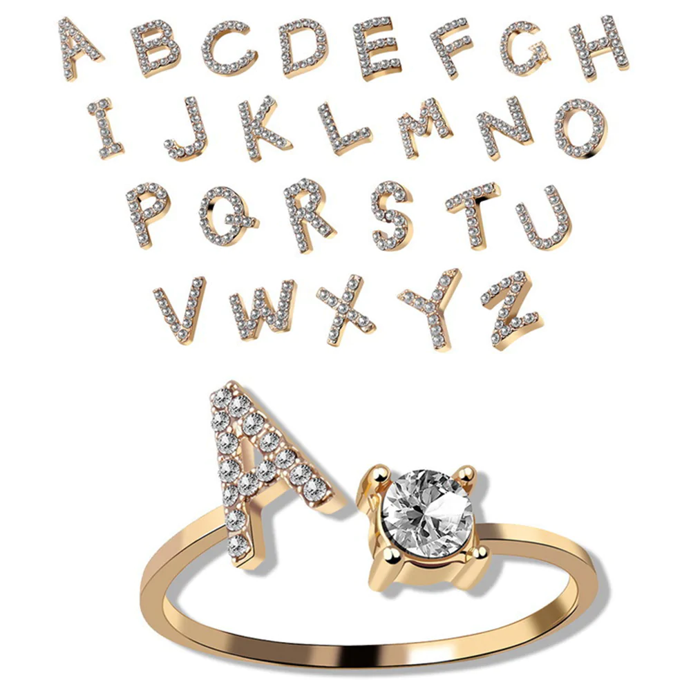 Macymars™ Adjustable Initial Letter Crystal Ring